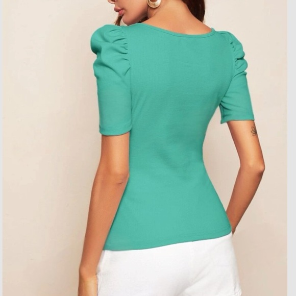 Boho puff sleeve ribbed knit blouse - Picture 2 of 4